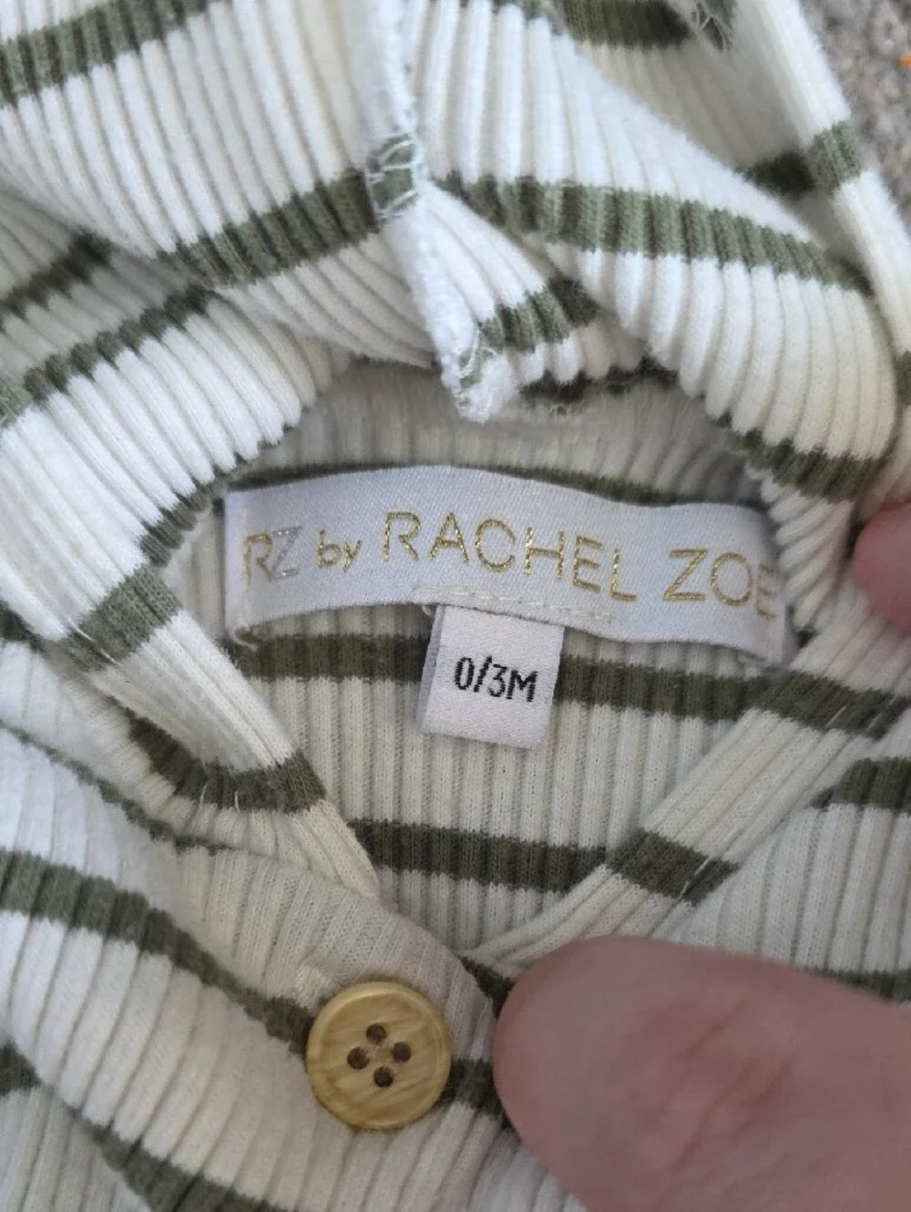 Rachel Zoe Hooded Ribbed Striped Bodysuit in Olive and White